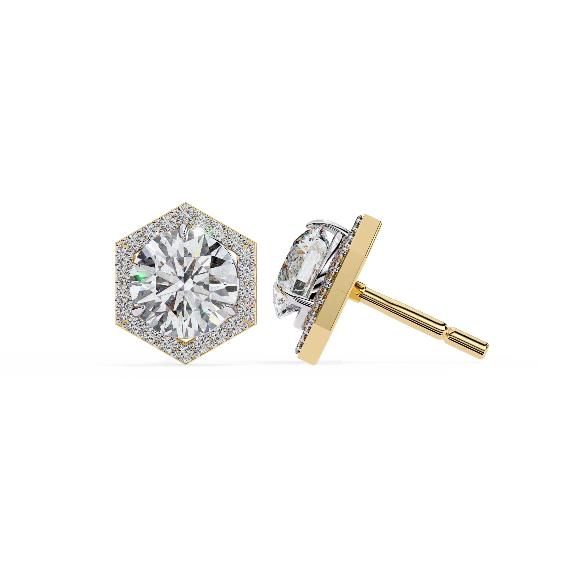 Round Lab-Grown Diamond Hexagon Halo Stud Earrings