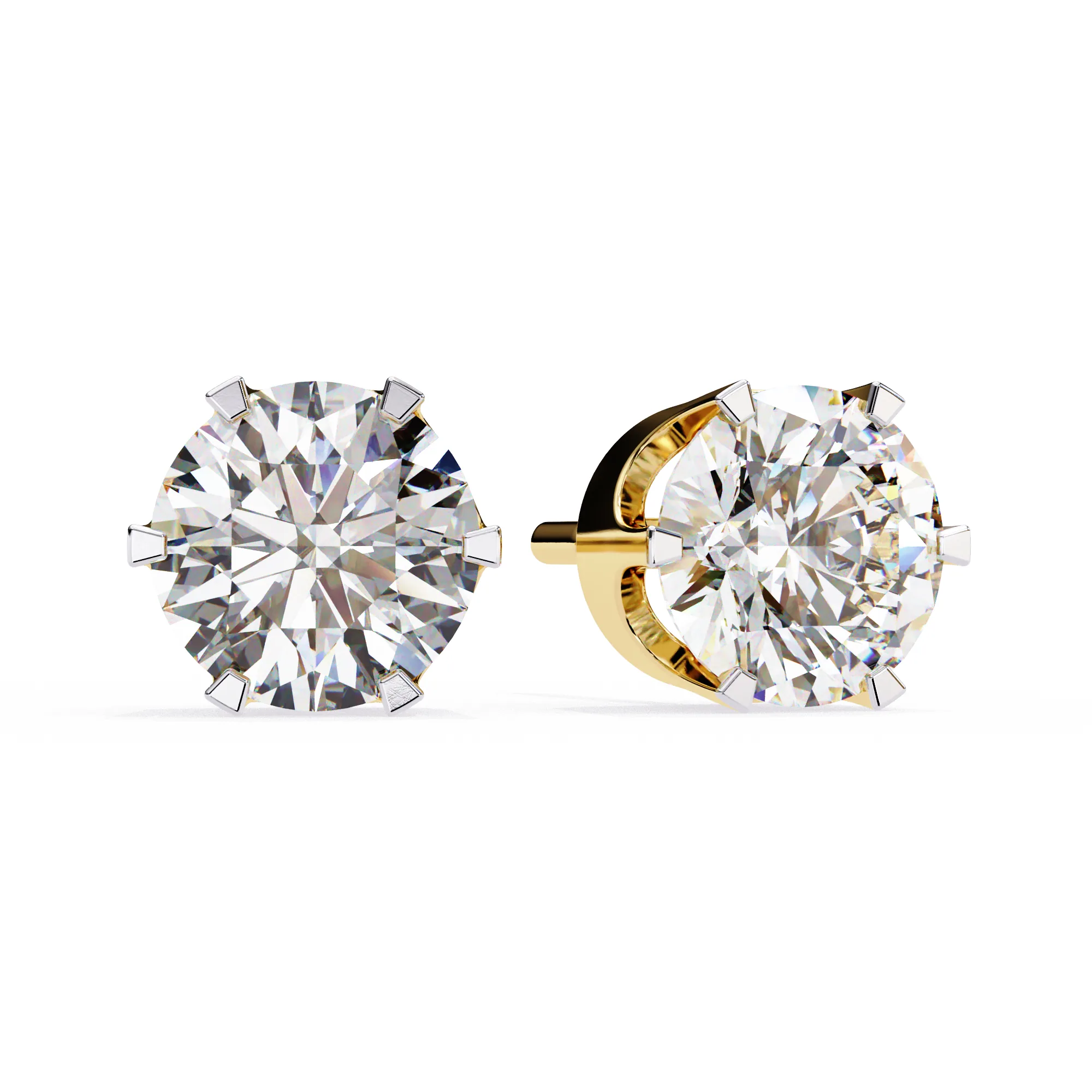 Regal Crown-Setting Round Brilliant Diamond Stud Earrings with Arched Gallery