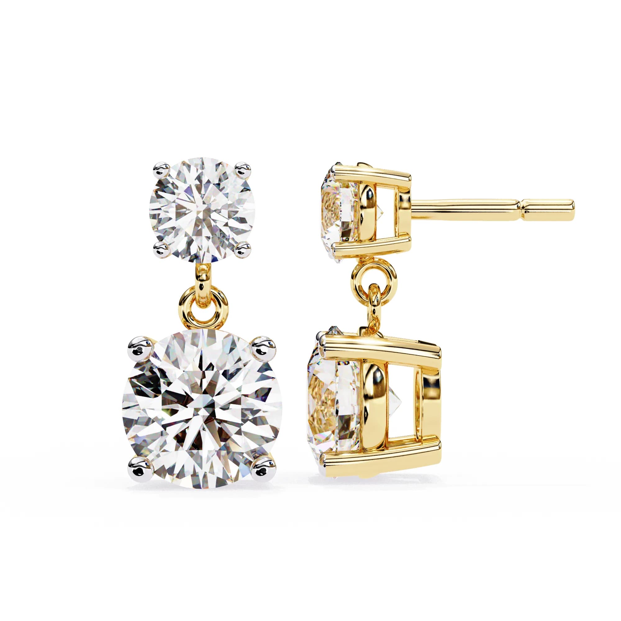 Round Lab Grown Diamond Two-Stone Articulated Drop Earrings 3.73 CT