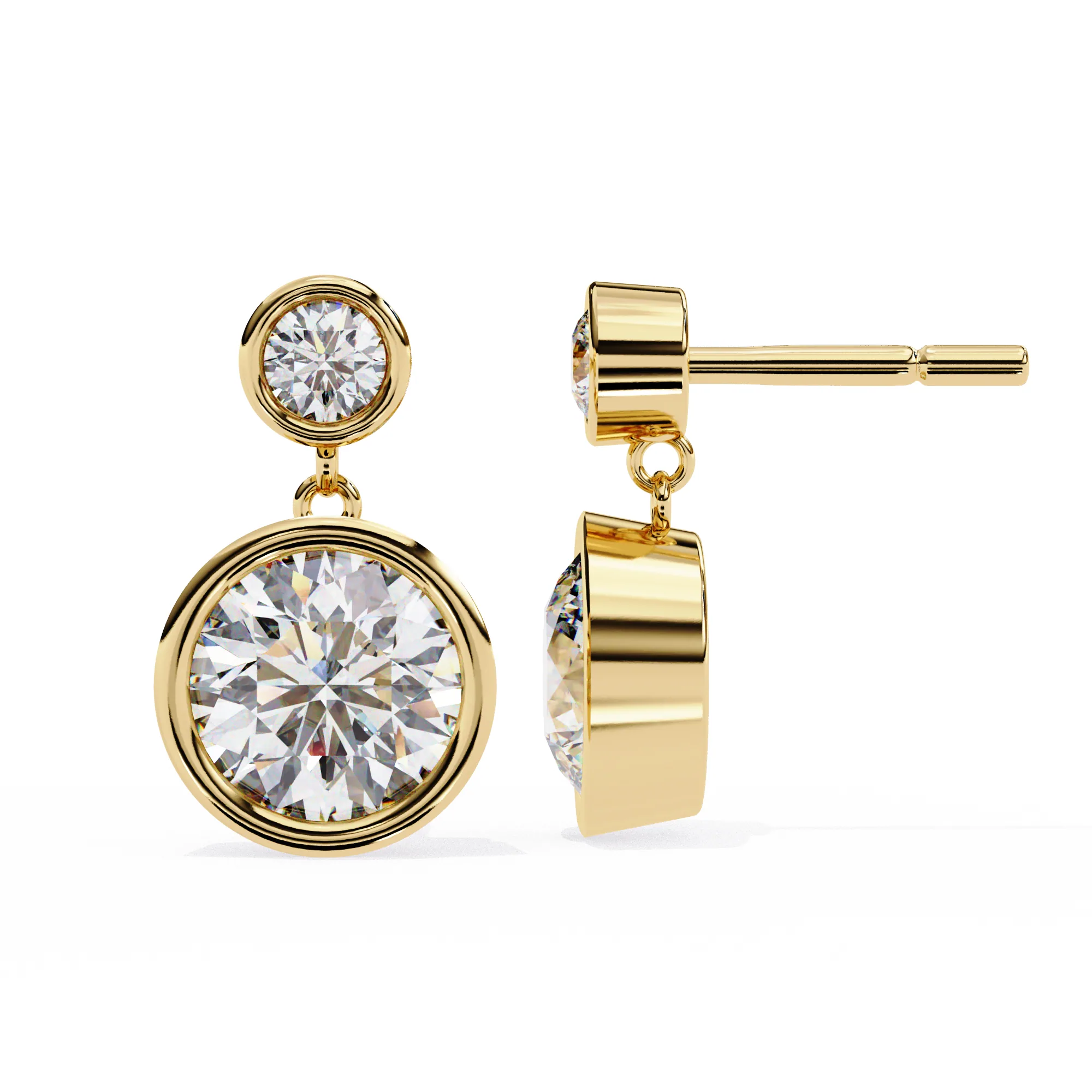 Round Lab Grown Diamond Bezel-Set Articulated Drop Earrings 1.83 CT