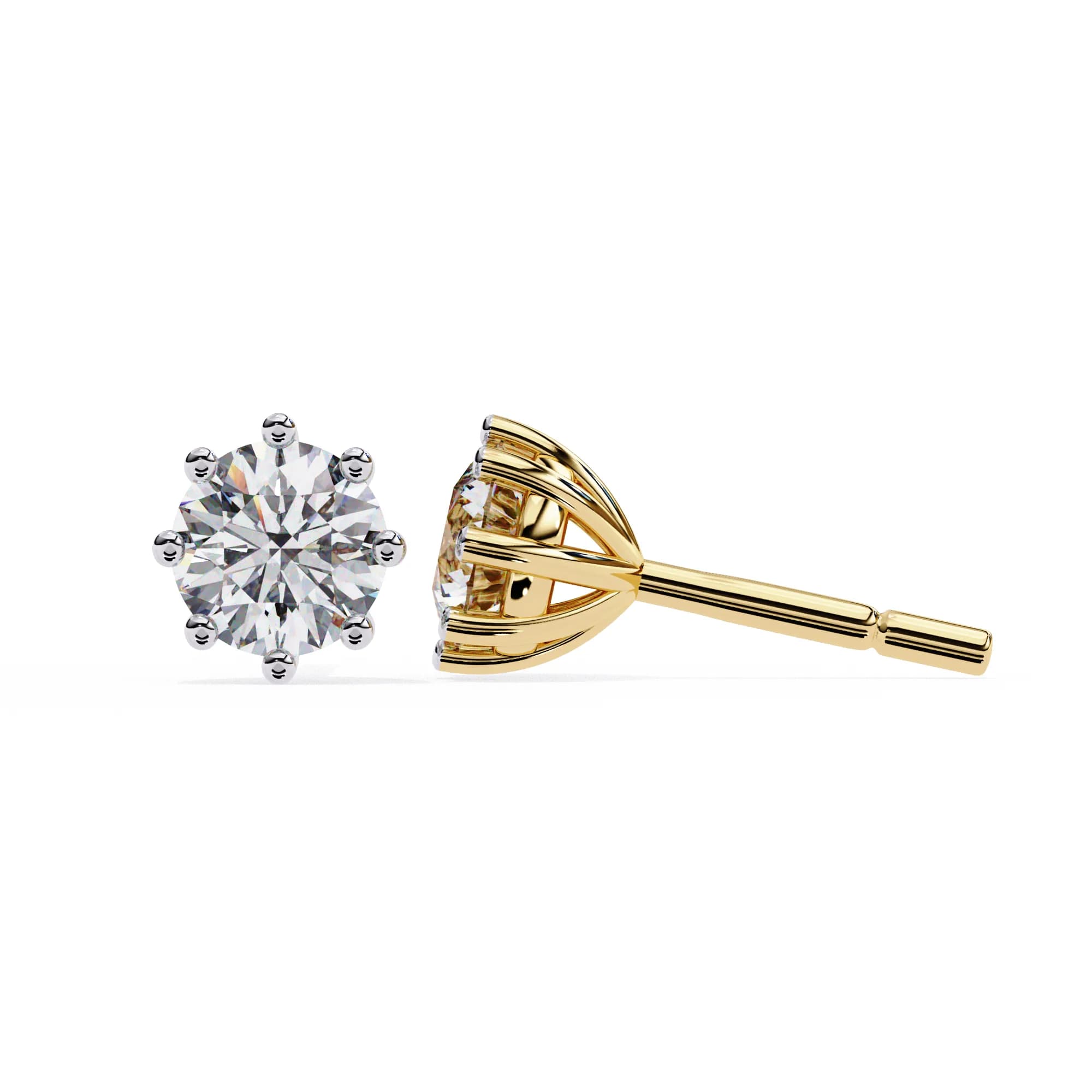 Round Lab Grown Diamond Crown Setting Stud Earrings 2.57 CT
