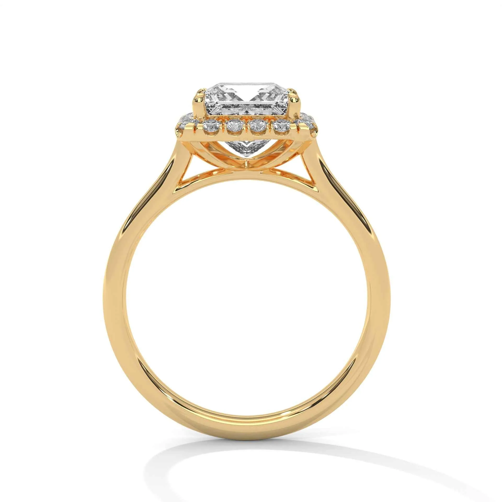 Princess Cut Diamond Halo Engagement Ring with Smooth Shank