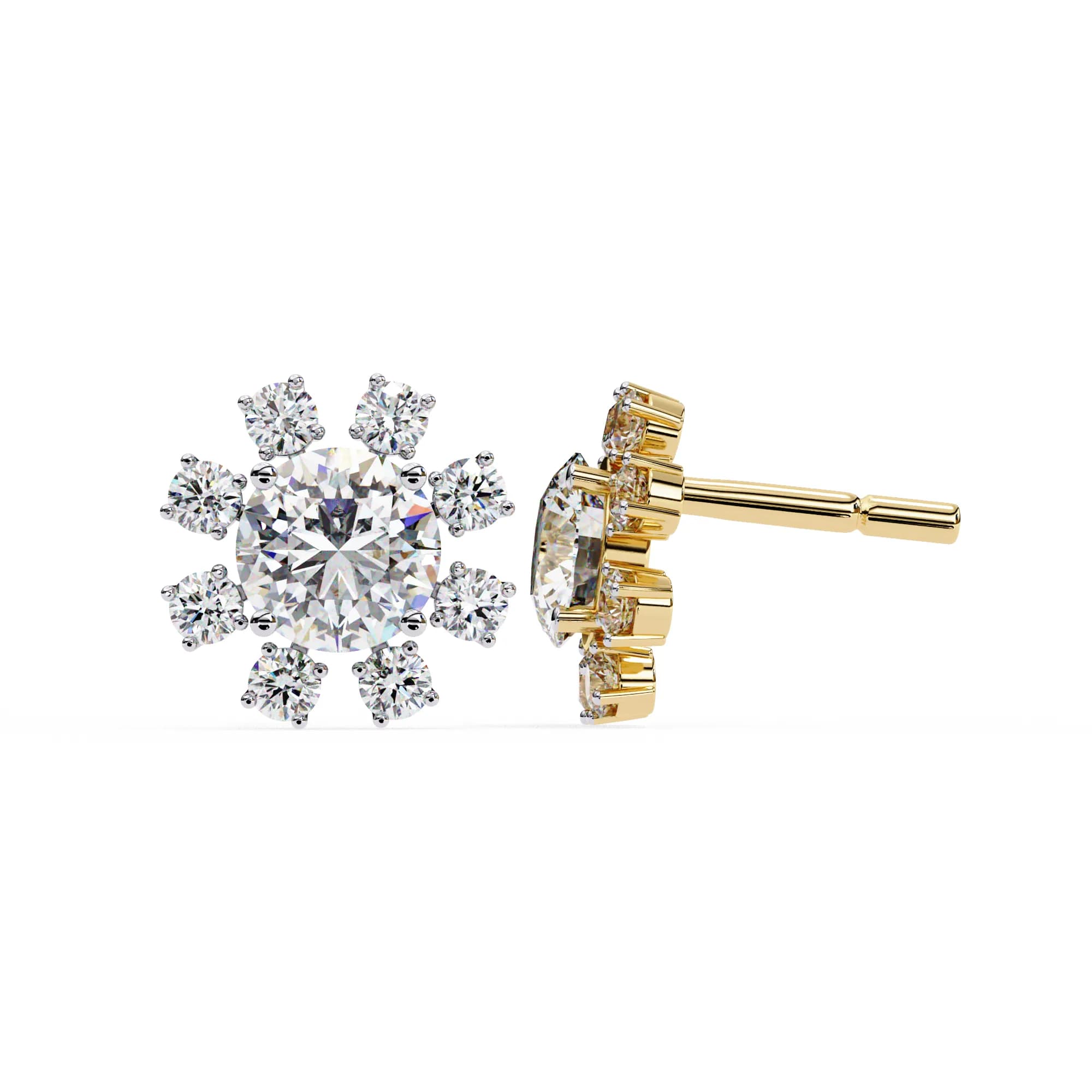 Round Lab Grown Diamond Floral Halo Stud Earrings 1.22 CT