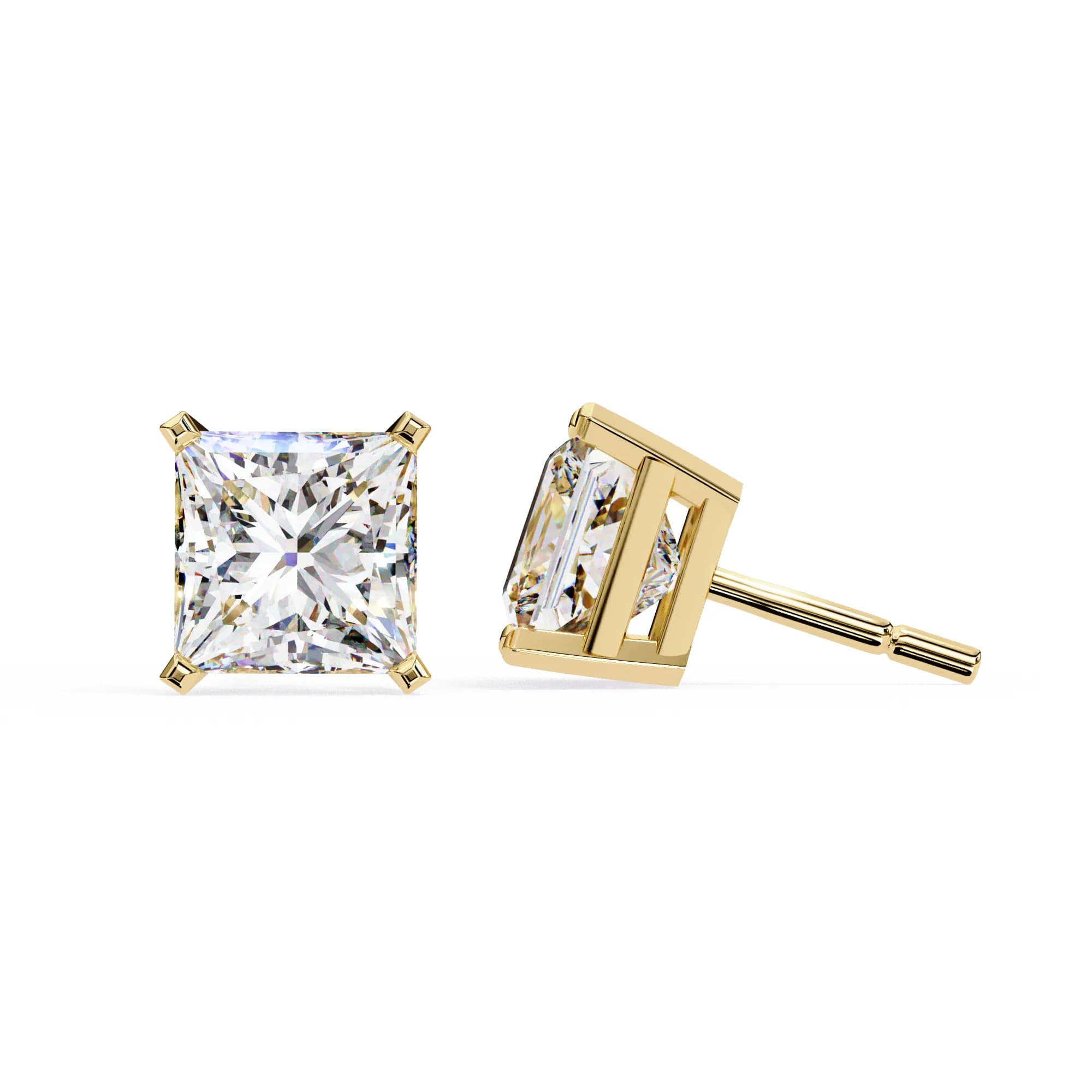 Princess Cut Lab Grown Diamond Solitaire Stud Earrings 3.04 CT