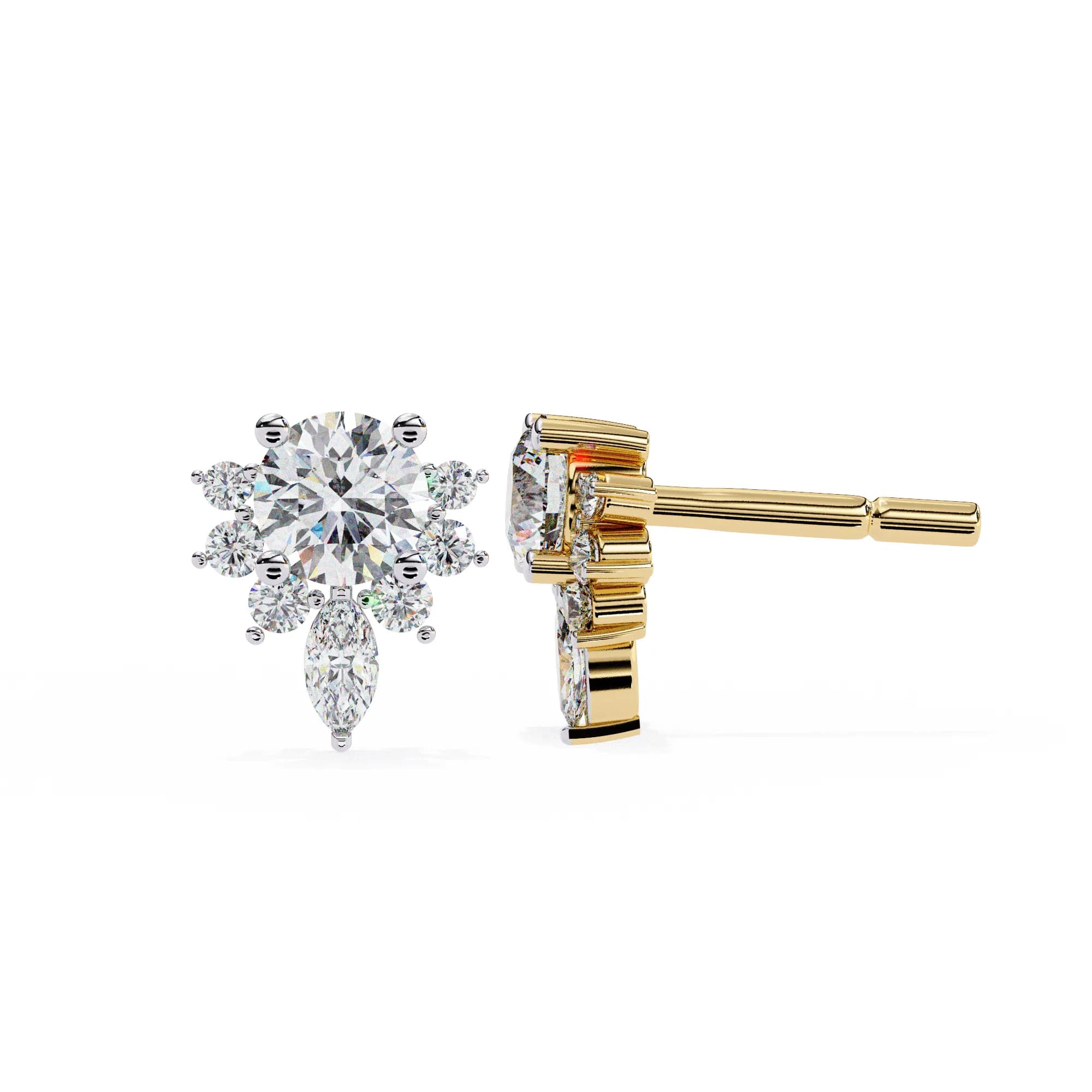 Round & Marquise Lab-Grown Diamond Floral Crown Cluster Stud Earrings