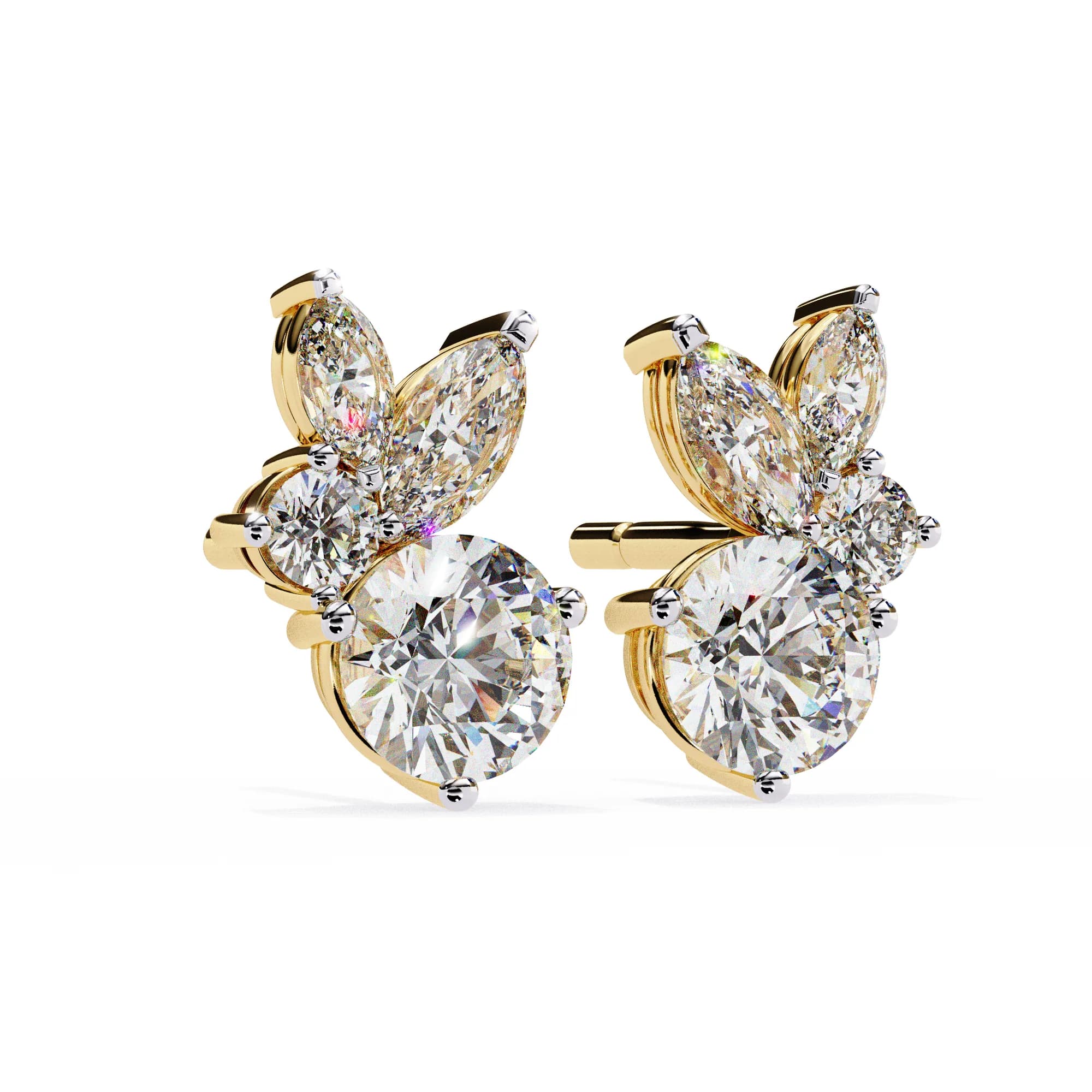 Round & Marquise Lab-Grown Diamond Butterfly Cluster Stud Earrings