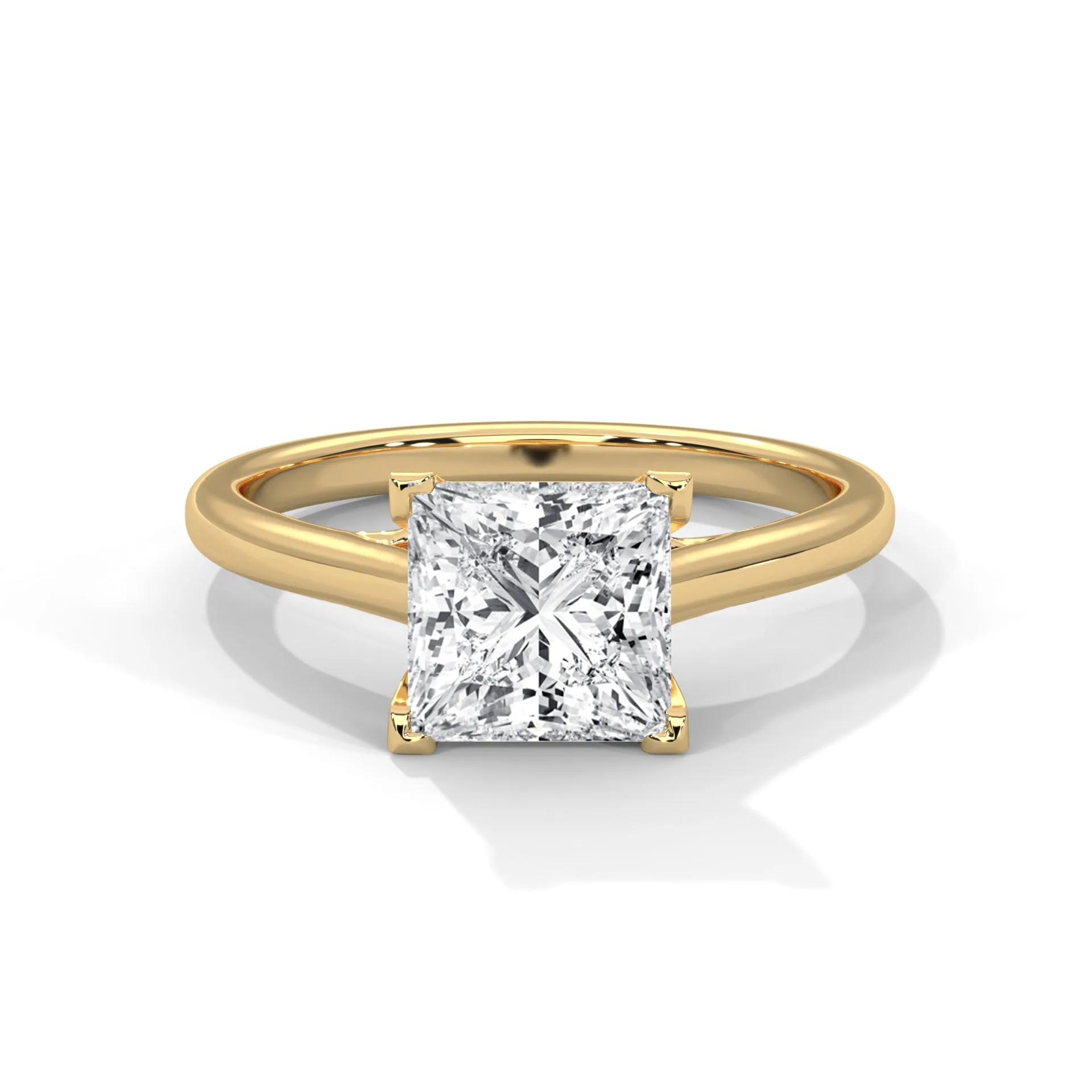 High-Profile Princess Cut Diamond Solitaire Engagement Ring with Interlocking Cross-Prong Cathedral Shank